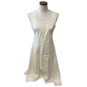 Ivanka Trump Linen Blend Sleeveless Midi Dress Off White 6